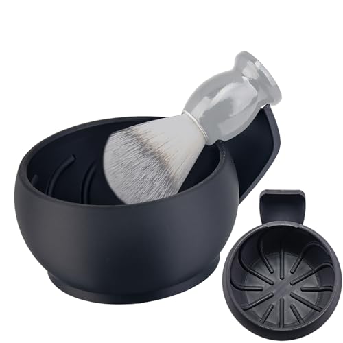 Grandslam Black Shaving Bowl with Ridges & Brush Stand - Classic Grooming Mug