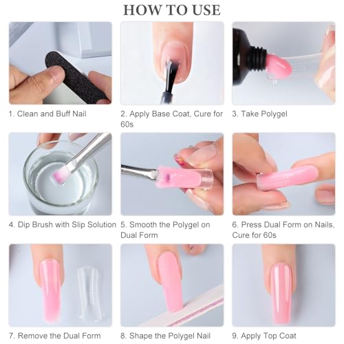 SUTOKAKA Poly Gel Nail Starter Kit 4 Colors Clear White Pink with Dual Forms & Tools