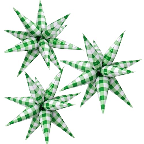 32-Inch Green & White Gingham Star Burst Balloons - Multi-Occasion Party Decor