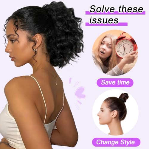 8 Inch Short Wavy Curly Drawstring Ponytail Extension - Jet Black Synthetic