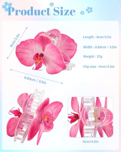 WELROG 3 Pack Orchid Hair Claw Clips - 4.3" Non-Slip Tropical Clips