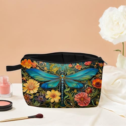 Dragonfly Print Makeup Bag - Portable Cosmetic Organizer