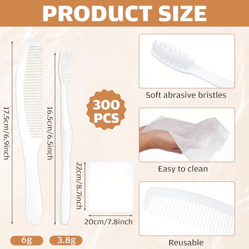 Hushee 300 Pcs Disposable Toothbrush, Comb & Towel Set