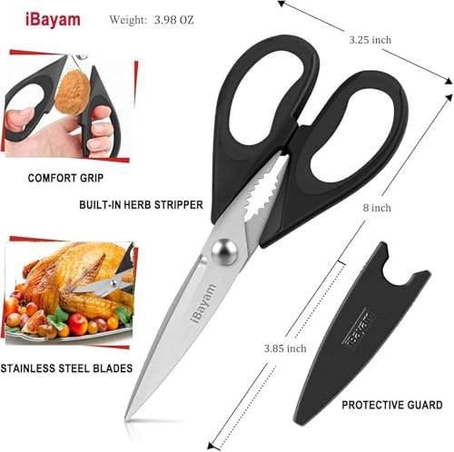 iBayam 8-Inch Kitchen Scissors - Heavy Duty Utility Shears, 2-Pack