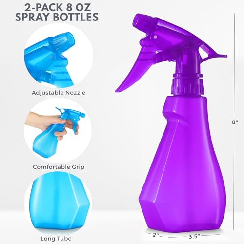 8oz Spray Bottles 2-Pack - Multi-Purpose BPA-Free Mister for Plants, Hair, and Cleaning