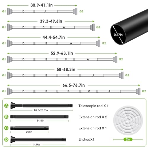 Adjustable Tension Curtain Rod 31-77 Inch - Black No Drill
