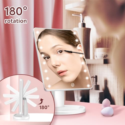 KOOKIN LED Lighted Vanity Makeup Mirror, Dimmable Touch Screen, White