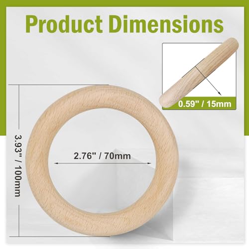 10pcs Natural Beech Wood Rings for DIY Crafts - 4 Inch