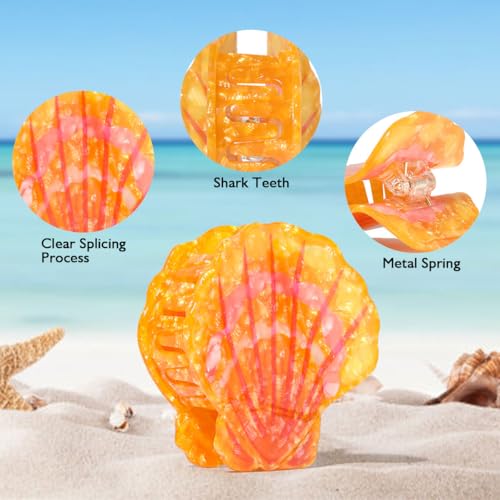 Large Shell Hair Claw Clip for Thick Hair, Orange Marble Summer Accessory
