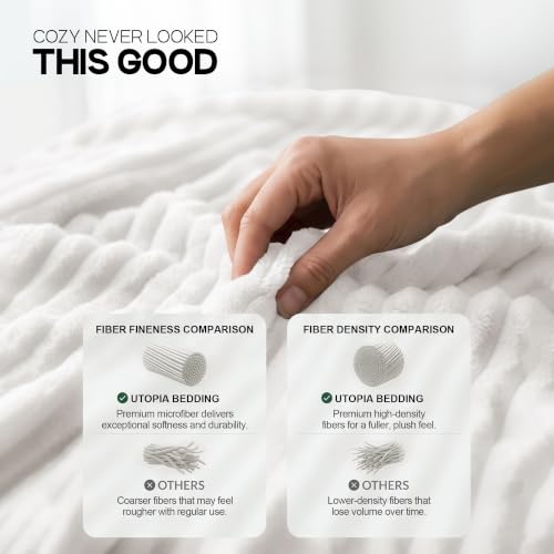 Utopia Bedding Fluffy Striped Fleece Blanket - 50x60 Inches Off White