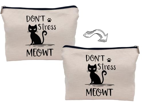 Lacosu Cat Don’t Stress Meowt Makeup Bag - Black Cat Zipper Pouch, Variation: Cat-C