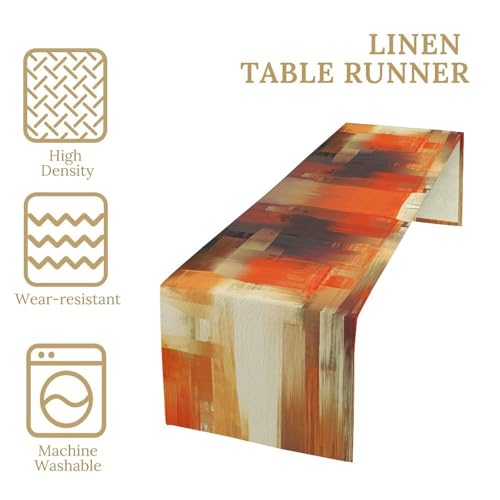Abstract Orange Beige Brown Oil Painting Table Runner - 13x36 Inch