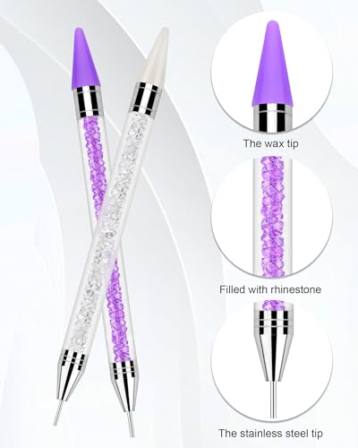 Rhinestone Picker Tool Set with 4 Replacement Wax Tips - Purple & White