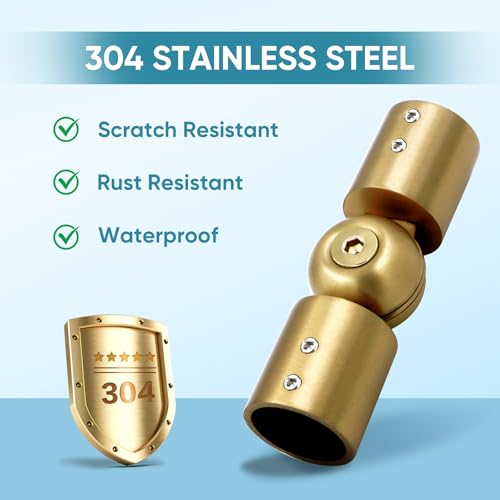 Adjustable Corner Curtain Rod Connector for 1 Inch Bay Windows - Gold