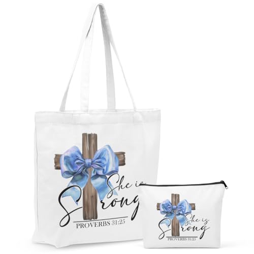 Canvas Tote Bag and Makeup Bag Set, Inspirational Religious Gift for Women