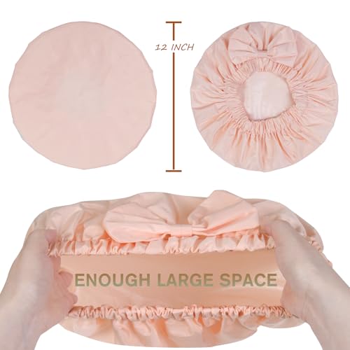 TUVATU Waterproof Shower Cap for Women with Cute Bow, Reusable Hair Cap
