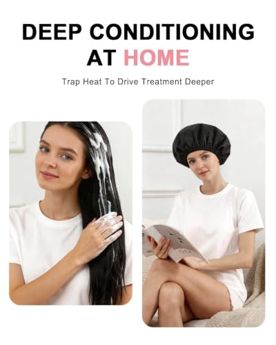 YIZIJIZI Black 2 Pack Hair Heat Cap for Deep Conditioning, Thermal Cap