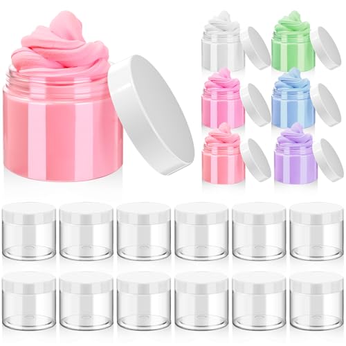 Patelai 16 Pack 6 oz Clear Plastic Storage Jars with Lids - White