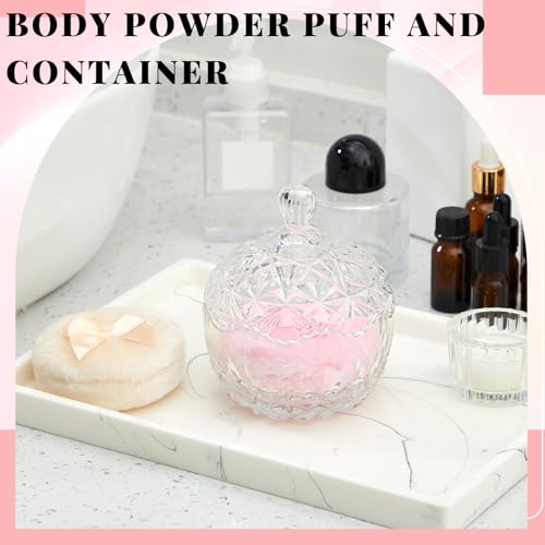 Tioncy Clear Body Powder Container Set with 2 Velour Puffs