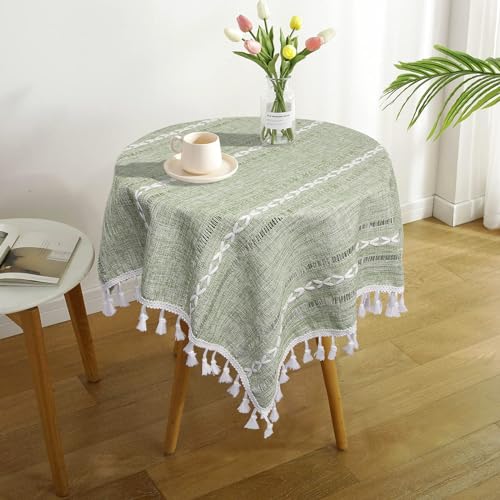 Sage Green Boho Tablecloth 24''x24'' | Cotton Linen Nightstand Cover