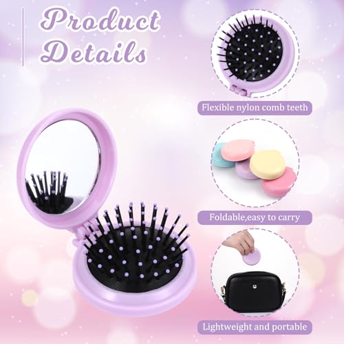 20-Pack Mini Folding Hair Brush with Mirror - 2-in-1 Travel Comb Set