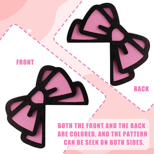 Cute Pink Bow Monitor Decorations - 2 Pcs 3D Wood Decor for Office