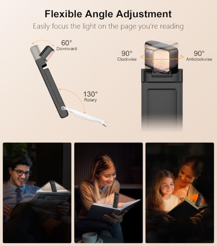 Gritin Rechargeable Clip-On LED Book Light - 3 Colors, 5 Brightness Levels, Eye-Caring Design