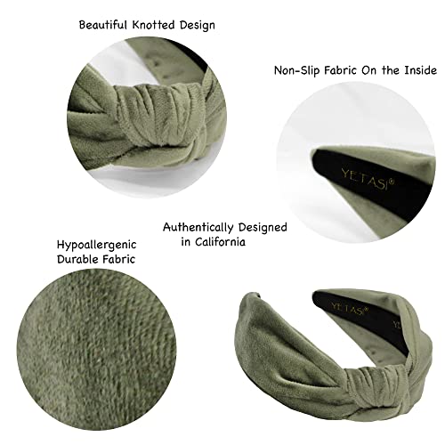 YETASI Sage Green Velvet Knotted Headband for Women - Trendy Hair Accessory