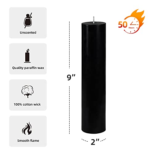 Handpoured Unscented Black Pillar Candles - 2" x 9"