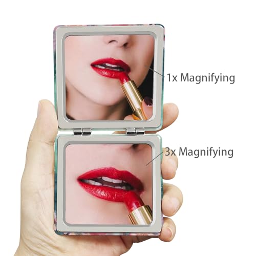 Pocket Mirror for Women 2-Pack 2.8” Square 1x/3x Double-Sided PU Leather Travel Compact