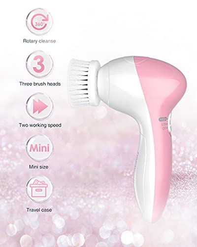 TOUCHBeauty Pink Electric Facial Cleansing Brush 3-in-1 Face Exfoliator & Massager with Travel Case