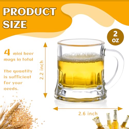 Futtumy Mini Beer Mug Shot Glasses - 2 Oz, Set of 6 with Handles