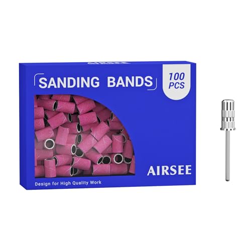 AIRSEE 100-Piece Nail Drill Sanding Bands Set - 180 Grit Pink