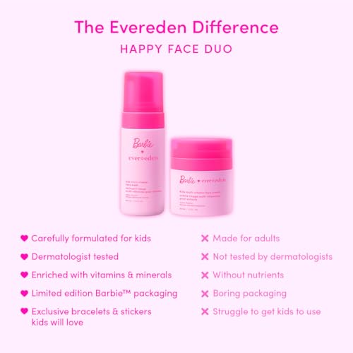 Evereden Barbie Limited Edition Gift Box for Girls | Multi-Vitamin Face Wash & Face Cream | Kids Skincare Set with Stickers & Bracelets | Dermatologist Tested Skincare For Kids 3+ | Cool Peach Scent