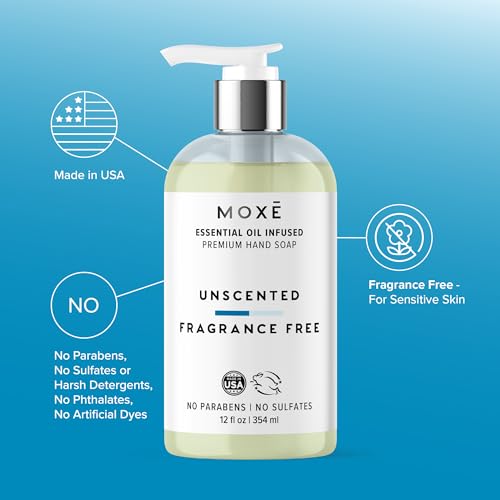 MOXE All Natural Hand Wash, Unscented 12oz - Gentle Formula for Sensitive Skin