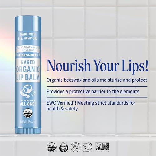 Dr. Bronner¡¯s Organic Lip Balm 6-Pack (.15oz) Natural, Moisturizing, Petroleum-Free Lip Moisturizer with Beeswax & Avocado Oil for Dry Lips, Men & Women - Unscented