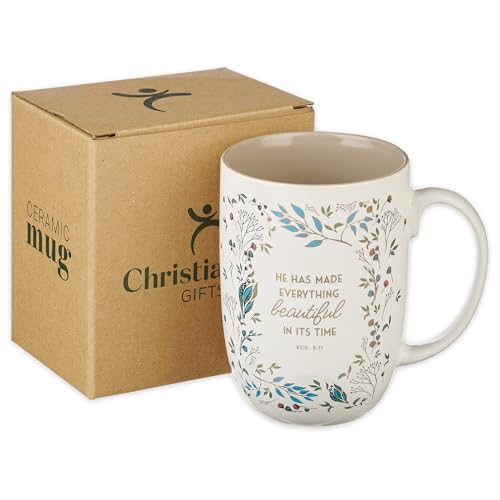 Inspirational Ceramic Coffee Mug with Bible Verse - 15 oz Floral Design