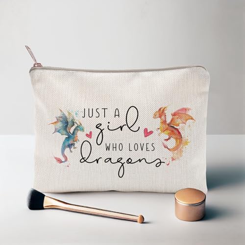 Dragon Cosmetic Bag for Girls - Makeup & Toiletry Organizer, Linen Material, Secure Zipper, 9x6.8 Inches