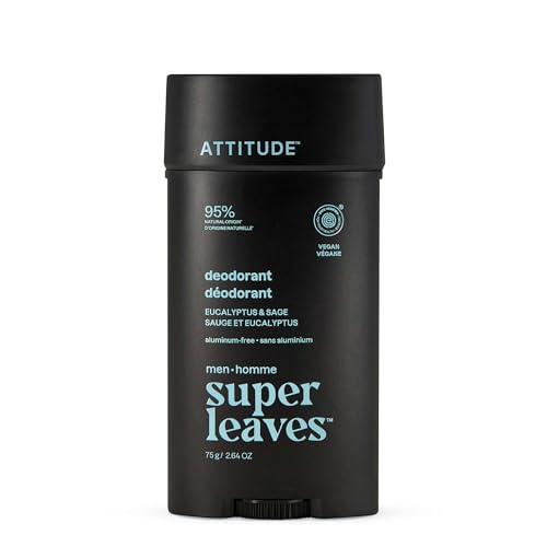 ATTITUDE Aluminum-Free Natural Deodorant for Men, Eucalyptus & Sage, 2.64 oz