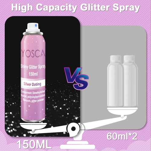 Yosca Silver Body Glitter Spray 150ML for Hair & Body - Diamond Shine, Perfect for Date Night