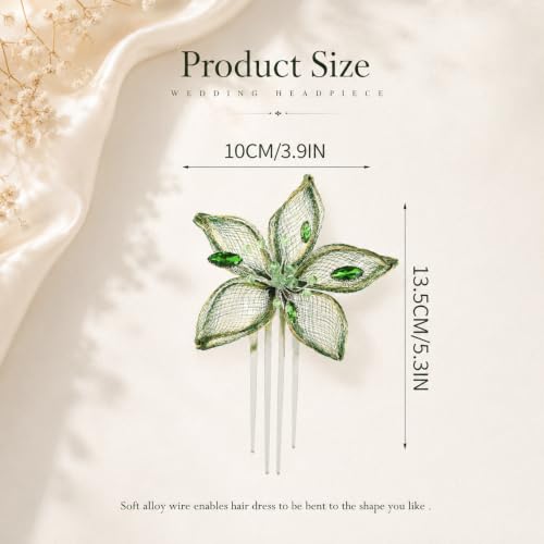 Green Crystal Flower Wedding Hair Comb - Elegant Bridal Hair Accessory