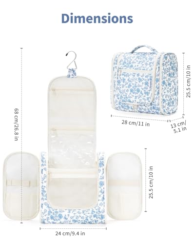 Narwey Large Hanging Toiletry Bag – Blue Flower Travel Organizer