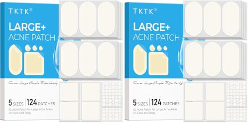 TKTK Hydrocolloid Pimple Patches, 124 Count XL Acne Strips (Pack of 2)