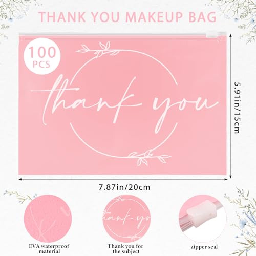 Ireer 100 Pcs Clear and Pink Makeup Bags - Waterproof EVA Gift Organizer