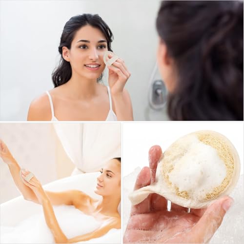 Wokelai 6 Pack Natural Loofah Facial & Body Scrub Pads 3.15in Exfoliating Loofa Brush