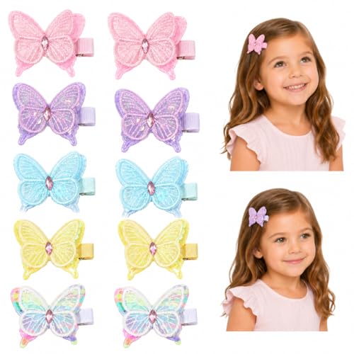 10 Butterfly Hair Bows Clips for Girls - Soft Fabric Alligator Barrettes