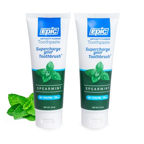 Epic Fluoride Toothpaste with Xylitol - SLS-Free Spearmint 4.9oz 2-Pack