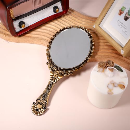 Elegant Vintage Handheld Makeup Mirror with Handle - Portable Design