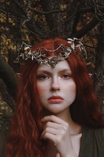 MOSTORY Handmade Green-Beige Forest Leaf Crown for Cosplay & Parties