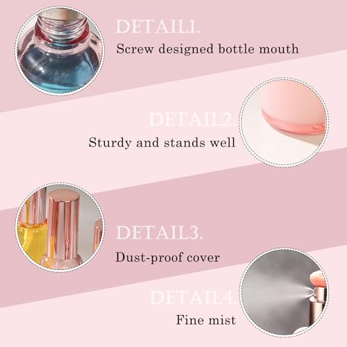 RAMFIYN 12 Pack 10ml Pink Glass Spray Bottles with Rose Gold Lid – Refillable Fine Mist Atomizers